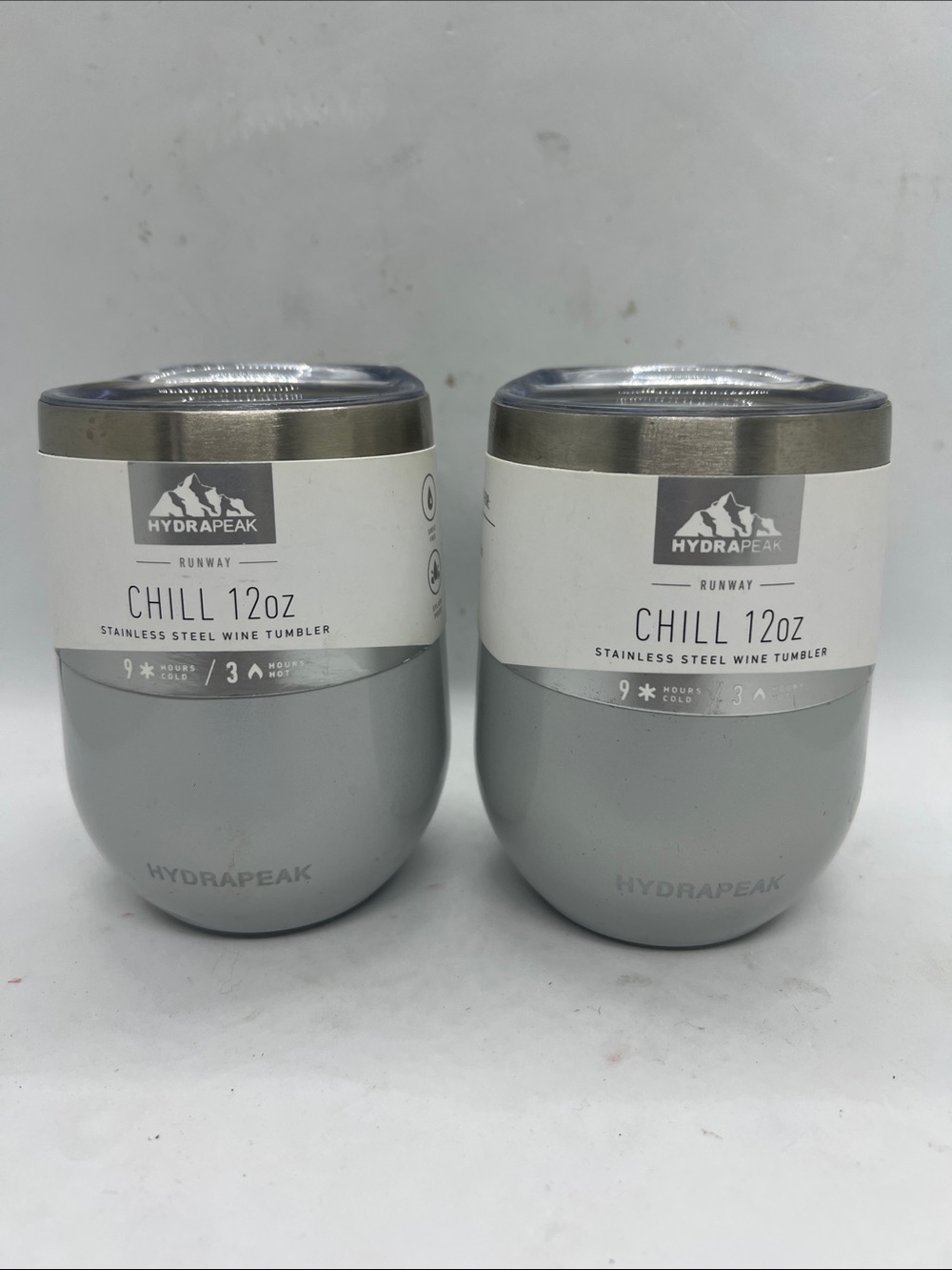 Set of 2 Hydrapeak Chill 12oz Stainless Steel Wine Tumblers w/ Lids NWT